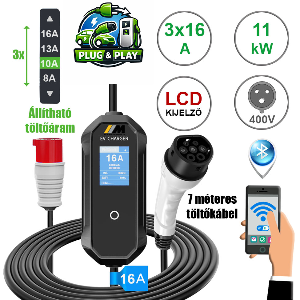 Mastroweld EVoCHARGE elektromos autó töltő, 11 kW, 7 m termék fő termékképe