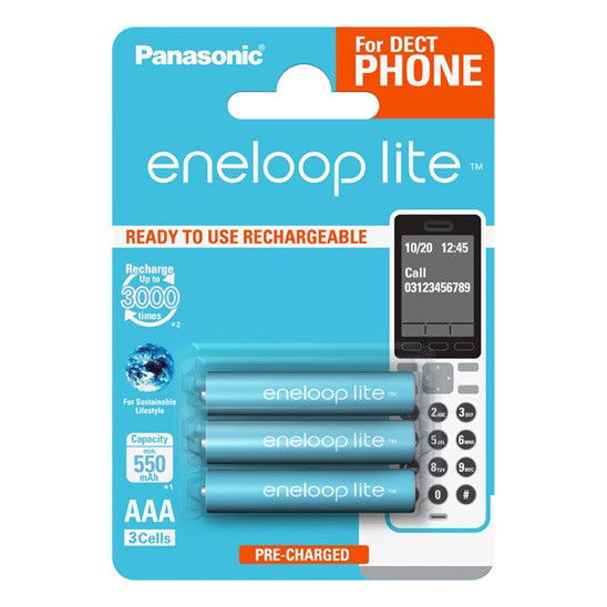 Panasonic BK-4LCCE/3DE eneloop lite Ni-MH akkumulátor, AAA (micro), 550 mAh, 3 db/bliszter termék fő termékképe